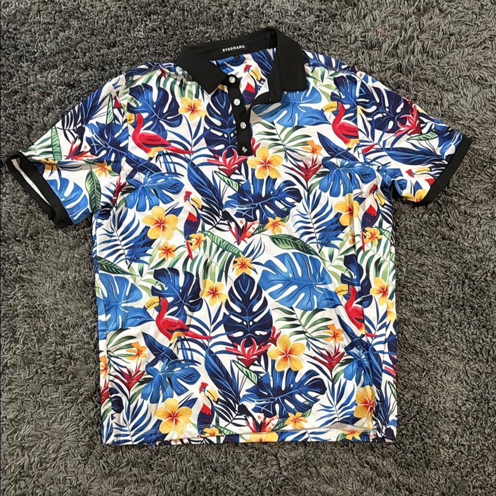 Byrdgang Men's Tropical Print Polo Shirt - Multicolor